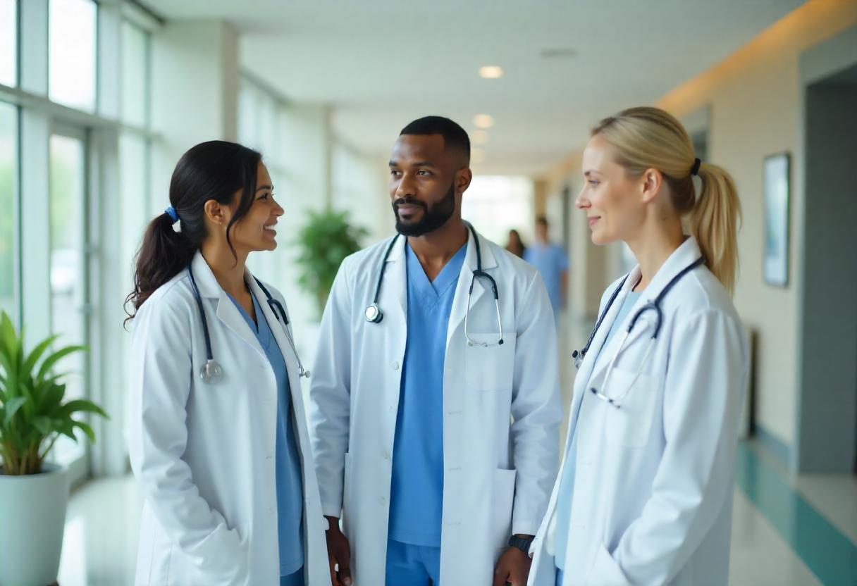 Three Doctors Having a Discussion Whilst Standing